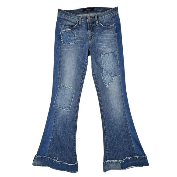 J Brand Denim - J Brand Bliss Womens Patchwork Flare Jeans 28 Y2K Low Rise Stretch Hippie Boho